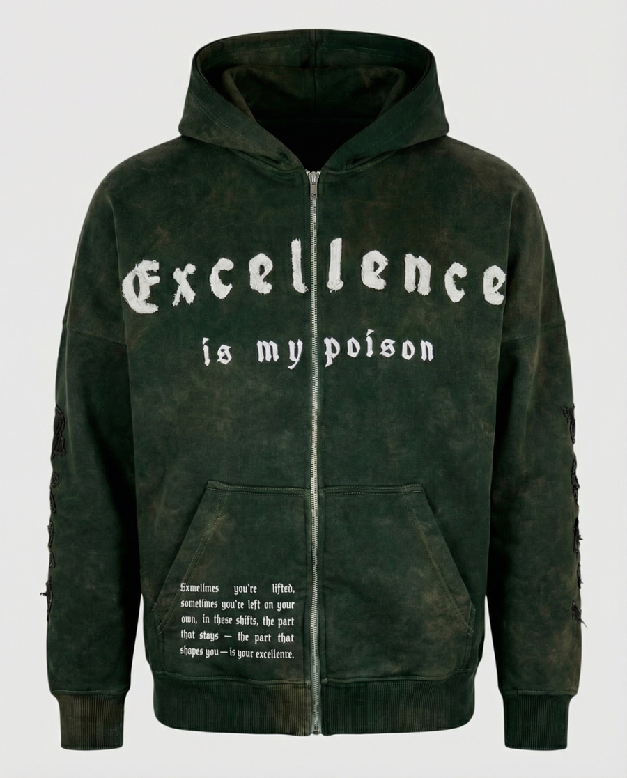ZIP HOODIE WASHED GREEN