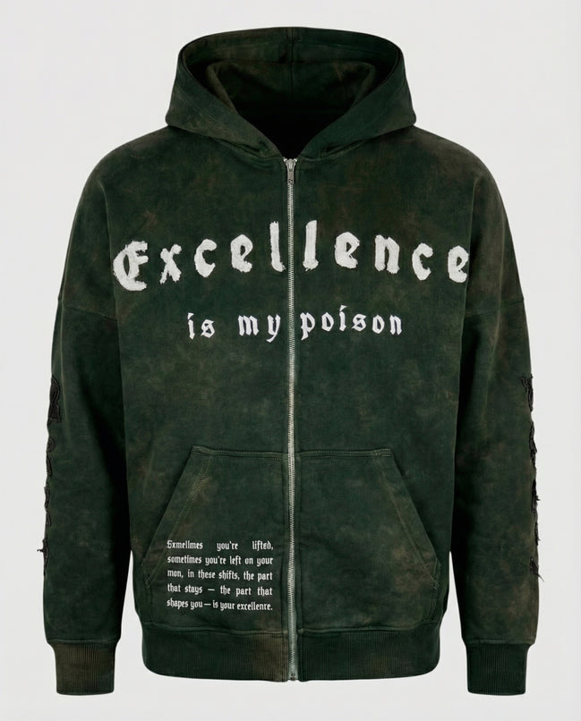 ZIP HOODIE WASHED GREEN